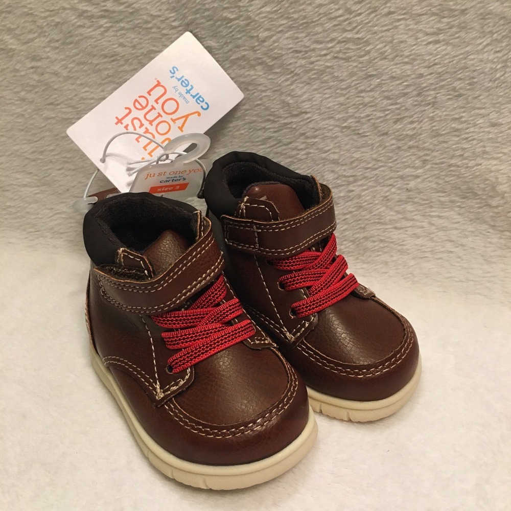 Just One You Carter's Ankle Boots Toddler Size 3 Brown Faux Leather Red Laces